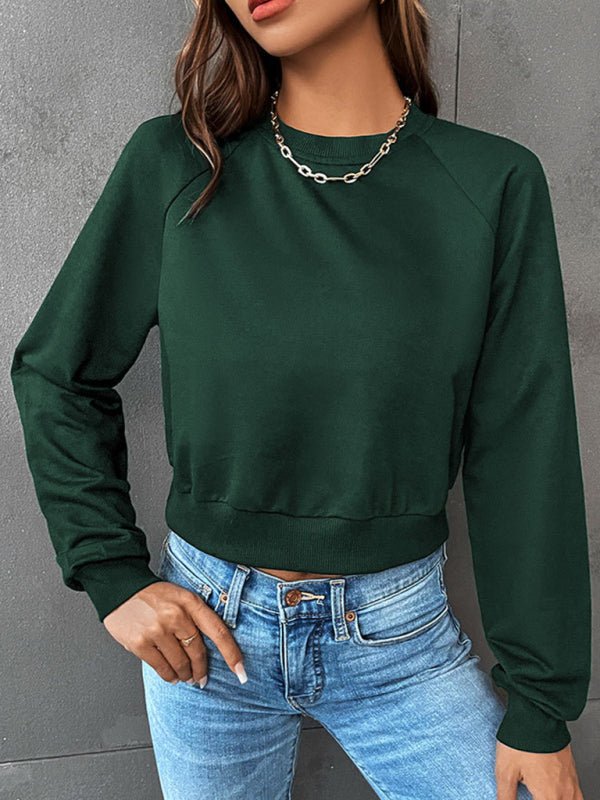 New women's long - sleeved round neck solid color sweater - Outerwear